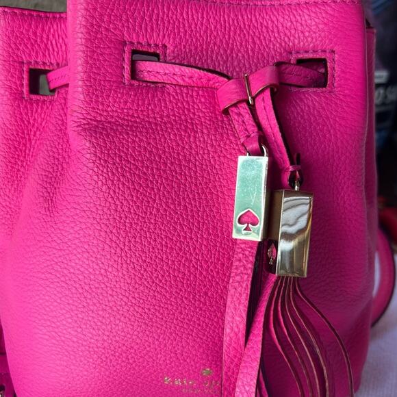 Kate Spade Pink Leather Small Drawstring Bucket Bag EUC - Picture 3 of 6